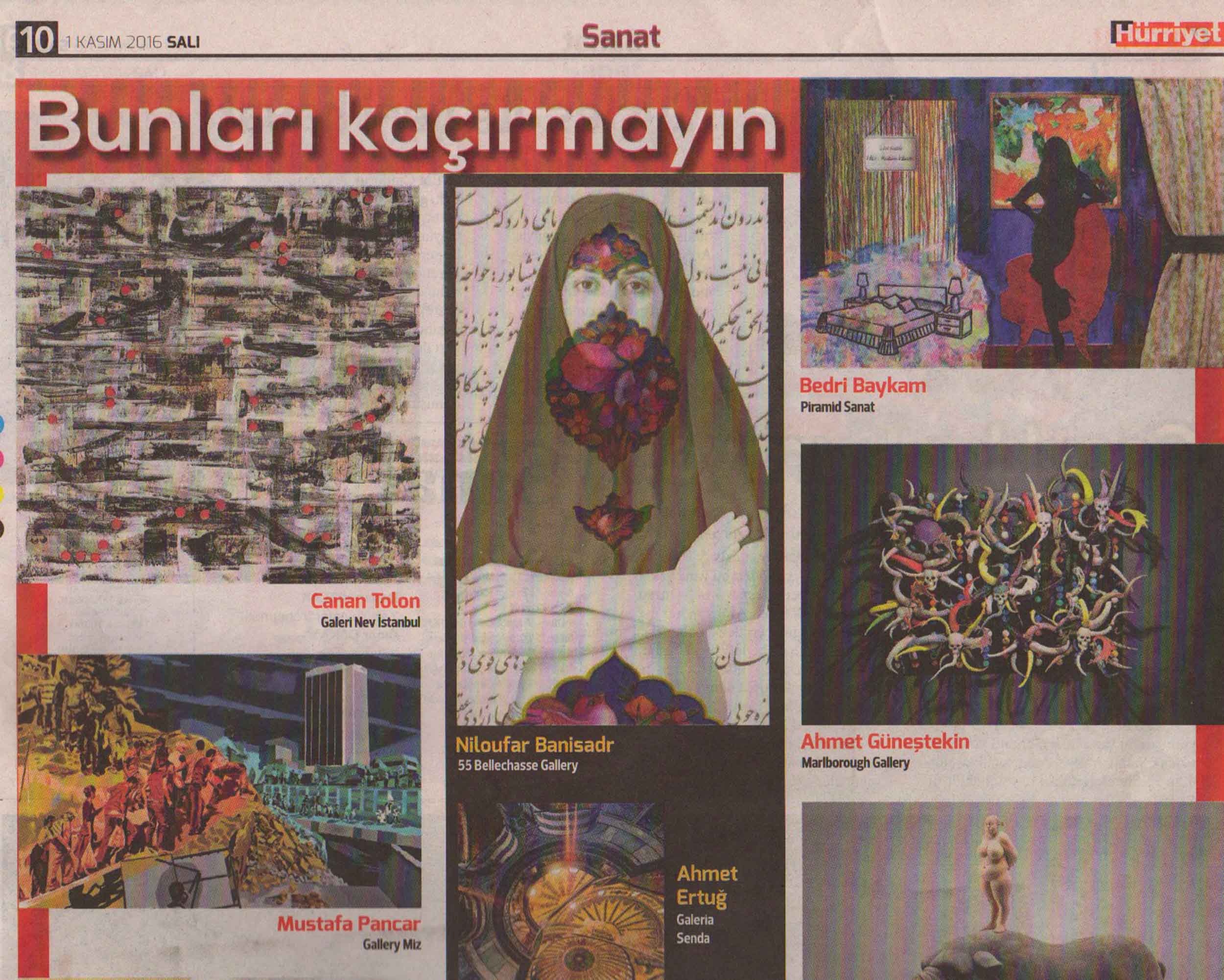 Niloufar Banisadr press article on Hurriyet Sanat