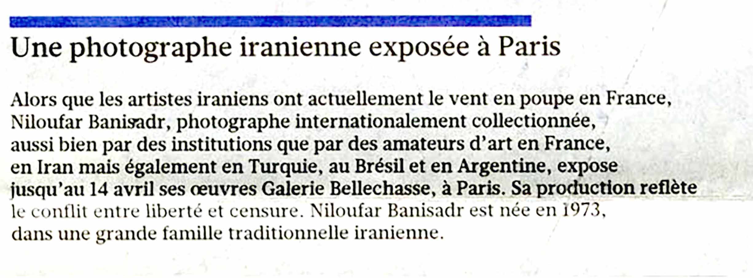 Niloufar Banisadr press article on Le Figaro